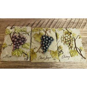 Set of 3 Wine /Grape Plaques Signed with initials CB